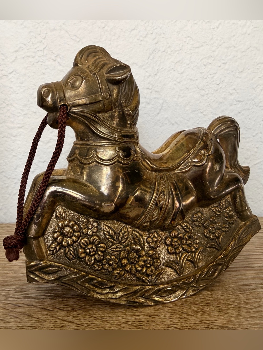 Brass Rocking Horse Figurine - Gold Tone Piggy Bank